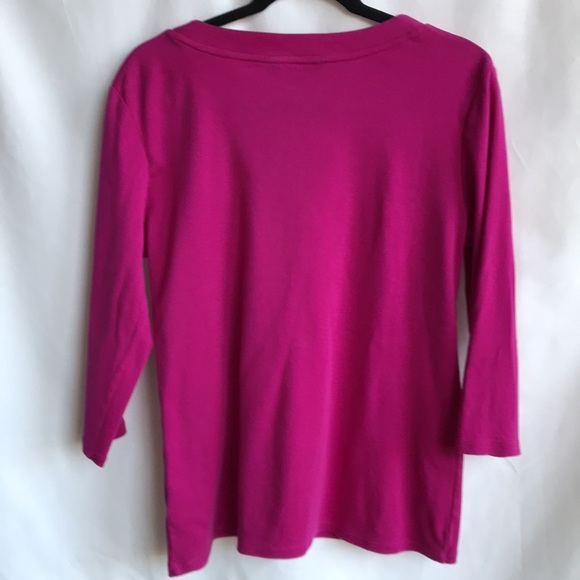 Ellen Tracy hot pink scoop neck top with gold grommets at neckline, size L - Picture 6 of 9